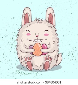 Easter funny bunny with eggs. Vector illustration.