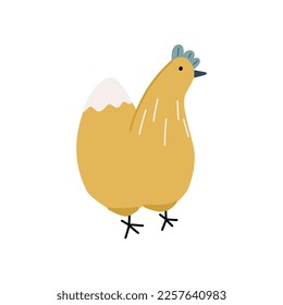 Easter funny chicken, hen, vector illustration for card, print, sticker, postcard