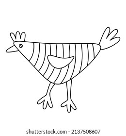 Easter funny decorative hen.  Doodle hand vector drawn illustration black outline. Great for greeting cards, coloring books.