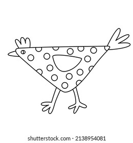 Easter funny decorative hen.  Doodle hand drawn vector illustration black outline. Great for greeting cards, coloring books.