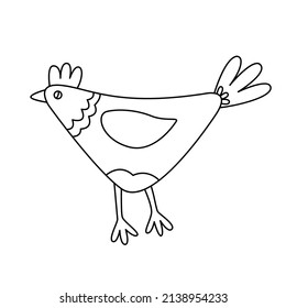 Gallina decorativa divertida de Pascua.  Esquema negro de la ilustración del vector dibujada a mano con doodle. Ideal para tarjetas de felicitación, libros de coloreo.