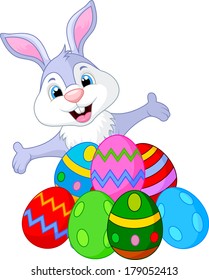 Easter funny rabbit with eggs