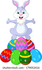 Easter funny rabbit with eggs
