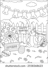 Easter garden decor coloring page vector