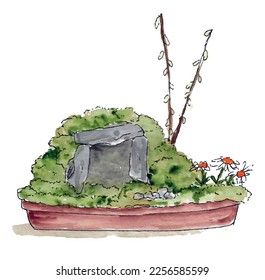 Easter garden illustration, isolated vector. Christian church craft activity watercolor sketch.