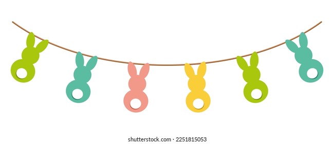 Easter Garland Bunnies. Happy easter decor cartoon vector illustration