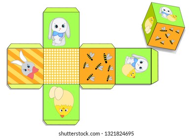 Easter Gift Box for present. Template. 