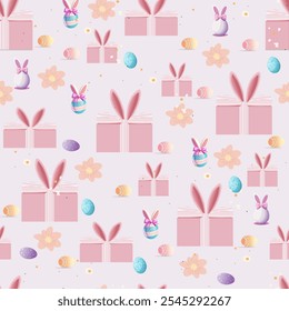 Easter Gift Boxes and Bunny Decorations Pattern
Seamless Easter Pattern with Flowers and Gift Boxes