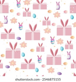 Easter Gift Boxes and Bunny Decorations Pattern
Seamless Easter Pattern with Flowers and Gift Boxes