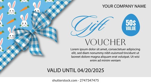 easter gift card with bow and pattern with rabbits