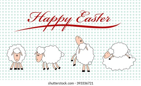 Easter gift card with sheep. Spring illustration set
