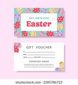 Easter gift certificate template. Easter voucher, coupon. Vector.