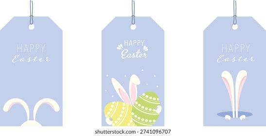 Easter gift tags set with bunny ears and decorative eggs. Printable holiday labels collection.