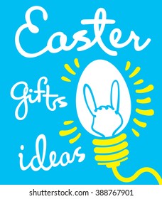 Easter gifts ideas. Greeting card with contour of rabbit ears inside lamp in egg form on cable and nice typography for nice design.
