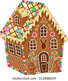 easter gingerbead house with cookies and candies