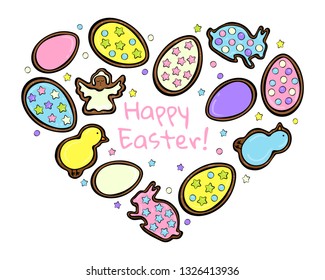 Easter gingerbread cookies illustration isolated on white 