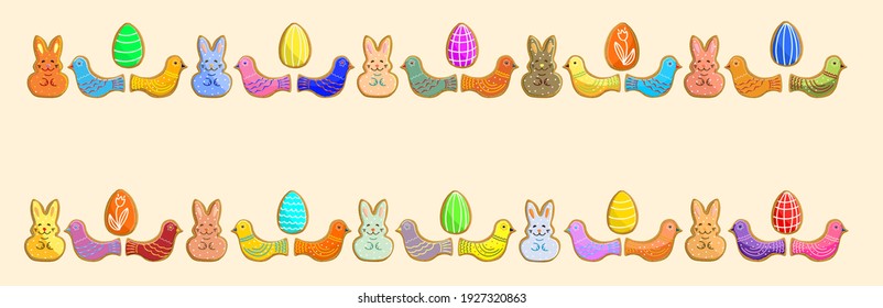 Easter gingerbread, eggs, rabbits, pigeons. A frame for decorating your design.