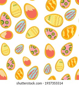 Easter gingerbread seamless pattern in the form of eggs. Easter cookies. Vector cartoon illustration. Decoration for Happy Easter