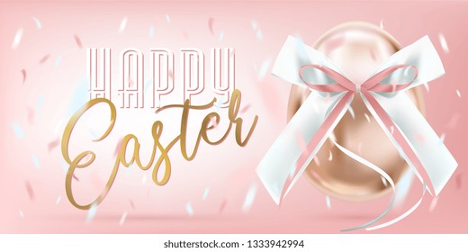 Easter glance egg with pink silk bow and confetti