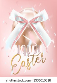 Easter glance pink egg with pink silk bow and confetti