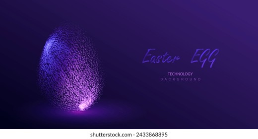 Diseño borroso de la tecnología del huevo del brillo de Pascua. Las partículas de neón salpicaron el concepto de vacaciones aéreas futuras. Vector de luz cibernética de resplandor de huevo icono mágico.