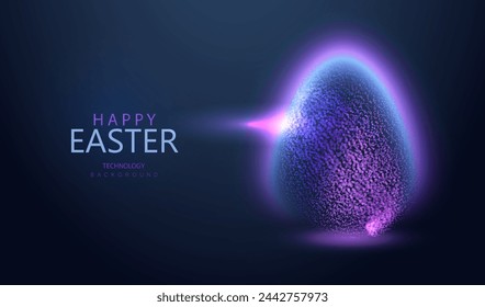 Easter glitter egg technology blurry design. Neon particles dotted future ai holiday concept. Magic icon egg glow cyber light vector.