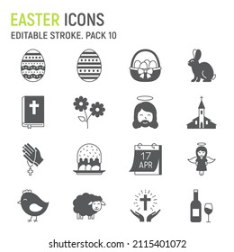 Easter glyph icon set, holiday collection, vector graphics, logo illustrations, Happy Easter vector icons, celebration signs, solid pictograms, editable stroke