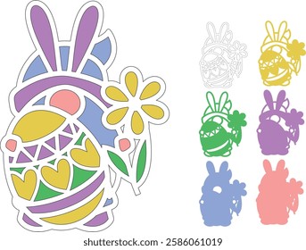 Easter gnome with egg and flower, Layered design for cut