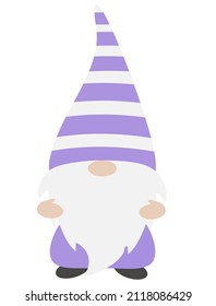 Easter Gnome with eggs, carrot and chocolate bunny . Vector illustration isolated on white.