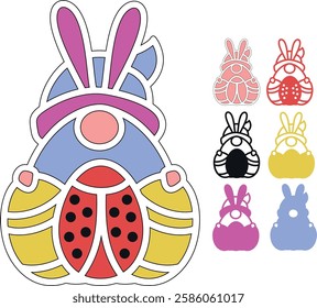 Easter gnome with eggs, Layered papercut design, Holiday decoration