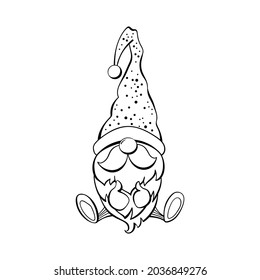 Easter Gnome with rabbit ears, contour drawing illustration. Print design, hand drawn line art style