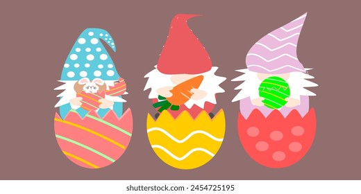 Easter Gnomes hatched from an egg. Suitable for decorating cards, invitations, posters, prints