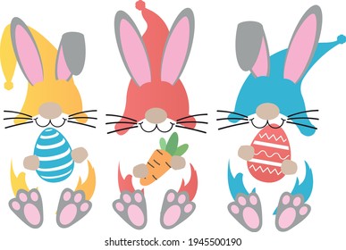 Easter gnomes Svg vector Illustration isolated on white background. Easter 
bunny gnome with easter eggs for Cricut and Silhouette.Scfndinavian gnome with easter elements for shirt and scrapbooking.