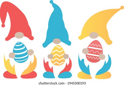 Easter gnomes Svg vector Illustration isolated on white background. Easter 
bunny gnome with easter eggs for Cricut and Silhouette.Scfndinavian gnome with easter elements for shirt and scrapbooking.