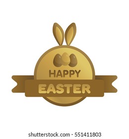 Easter gold label with ribbon. Bunny concept vector illustration.