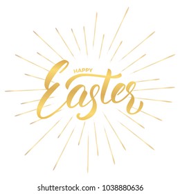 Easter. Easter gold lettering label. Happy Easter script lettering design