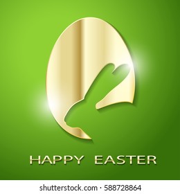 Easter Golden Egg silhouette of a Rabbit on a green background. Icon Vector Illustration