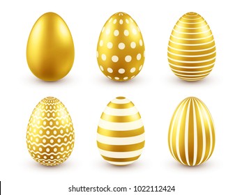 Easter golden egg. Traditional spring holidays in April or March. Sunday. Eggs and gold.Big set