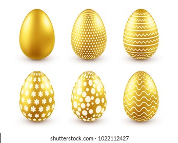 Easter golden egg. Traditional spring holidays in April or March. Sunday. Eggs and gold.Big set