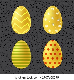 Easter golden eggs on a gray background. Set. Vector illustration.