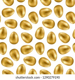 Easter golden eggs seamless pattern on white background. Luxury reapit holliday wallpaper, wrapping, textile print.