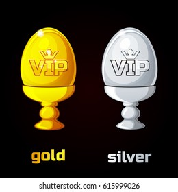 Easter golden and silver VIP egg in a stand on a black background