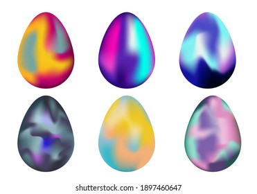 Juego de gradientes de Pascua - huevos decorativos con efecto místico borroso. Elementos de color aislados para el diseño de la decoración de la cubierta.