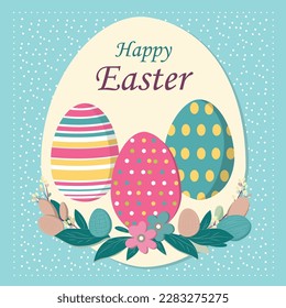 Huevos gráficos de Pascua. Cartel de Feliz Pascua. Diseño de Pascua. Tarjeta de felicitación de Pascua. Moderno estilo minimalista.