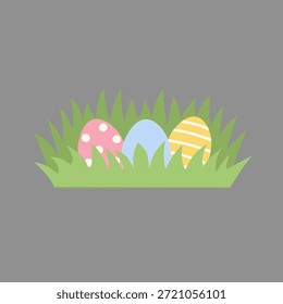 Easter grass and eggs in cute flat illustration style decoration. Perfect for spring scenes, kids designs, Easter banners, and festive graphics.