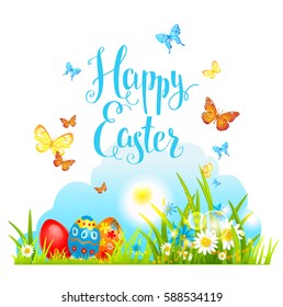 Easter grass and flowers