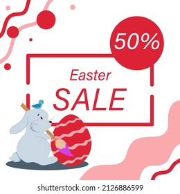 easter gray rabbit with egg and 50 percent discount