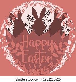 Easter Greating Card with three hares in the egg