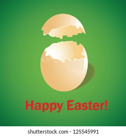 Easter green background with crack egg and shadow