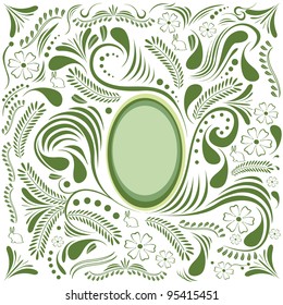 Easter green card with egg and floral ornament